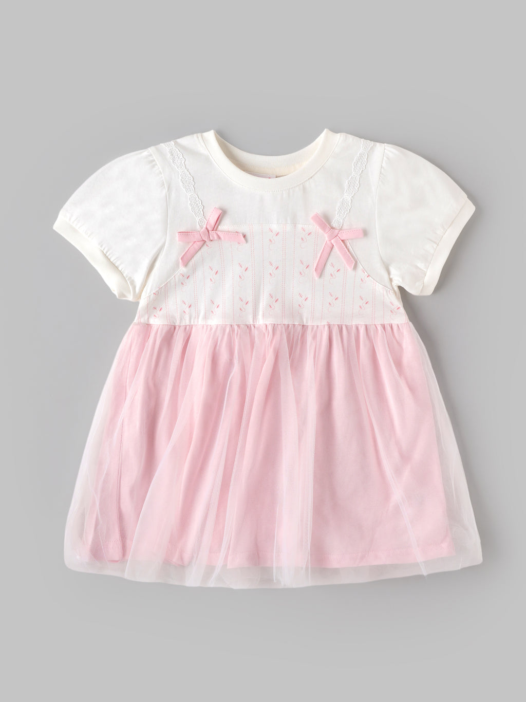 Popees Baby Girls Soft & Stylish Dress | Cute Short Sleeve Dress with Lace Straps & Layered Tulle Skirt | Comfortable Casual & Party Wear | 6 Months–4 Years