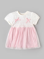Popees Baby Girls Soft & Stylish Dress | Cute Short Sleeve Dress with Lace Straps & Layered Tulle Skirt | Comfortable Casual & Party Wear | 6 Months–4 Years