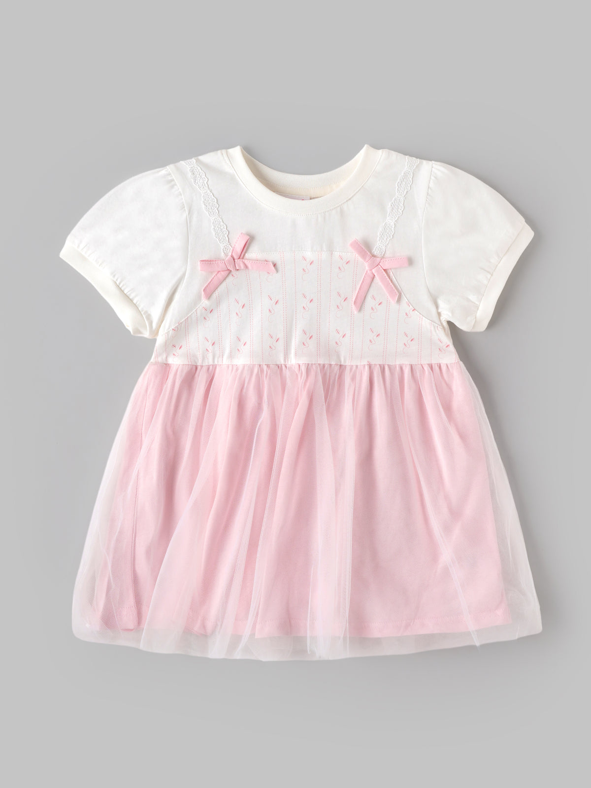 Popees Baby Girls Soft & Stylish Dress | Cute Short Sleeve Dress with Lace Straps & Layered Tulle Skirt | Comfortable Casual & Party Wear | 6 Months–4 Years