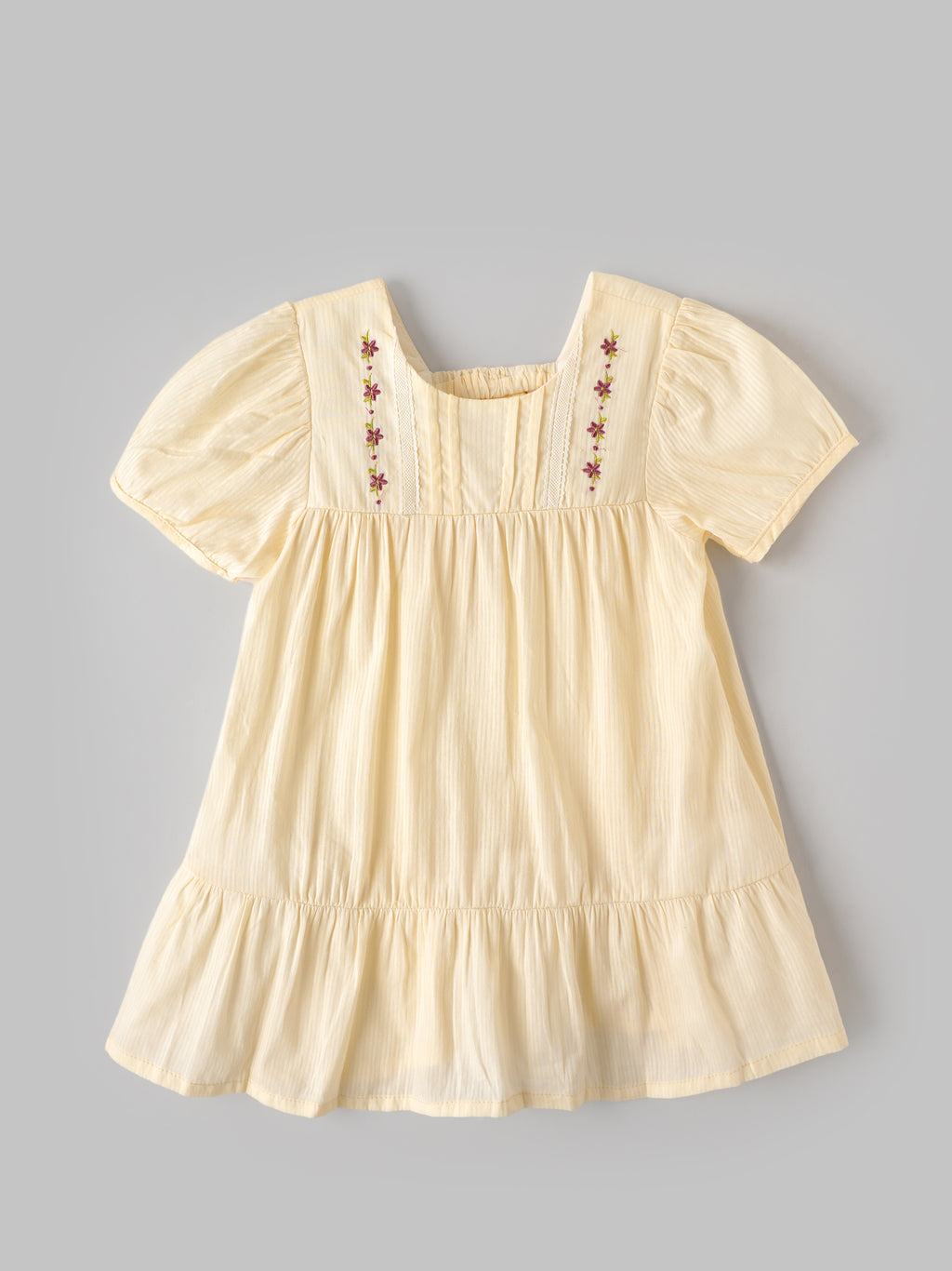 Popees Baby Girls Vanilla Ice Cotton Dress with Floral Embroidery and Short Sleeves -9 Months to 5 Years
