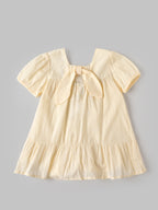 Popees Baby Girls Vanilla Ice Cotton Dress with Floral Embroidery and Short Sleeves -9 Months to 5 Years