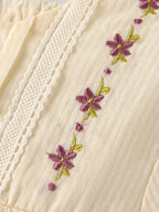 Popees Baby Girls Vanilla Ice Cotton Dress with Floral Embroidery and Short Sleeves -9 Months to 5 Years