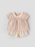 Popees Baby Girls Back Open Top & Shorts Set | Peach Check | 9 Months to 4 Years