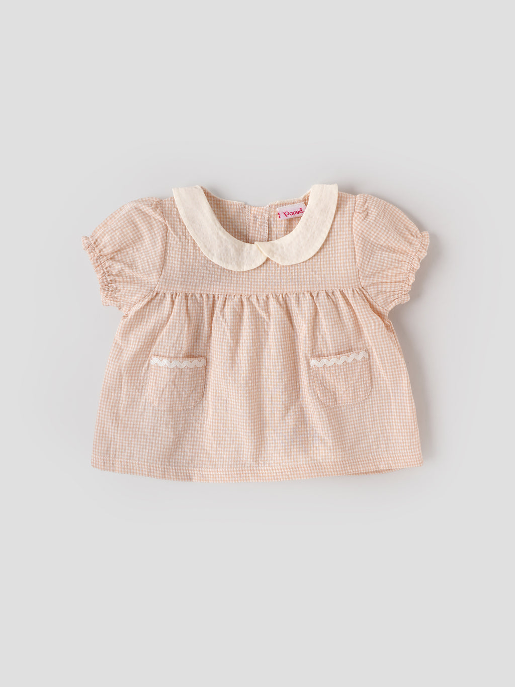 Popees Baby Girls Back Open Top & Shorts Set | Peach Check | 9 Months to 4 Years