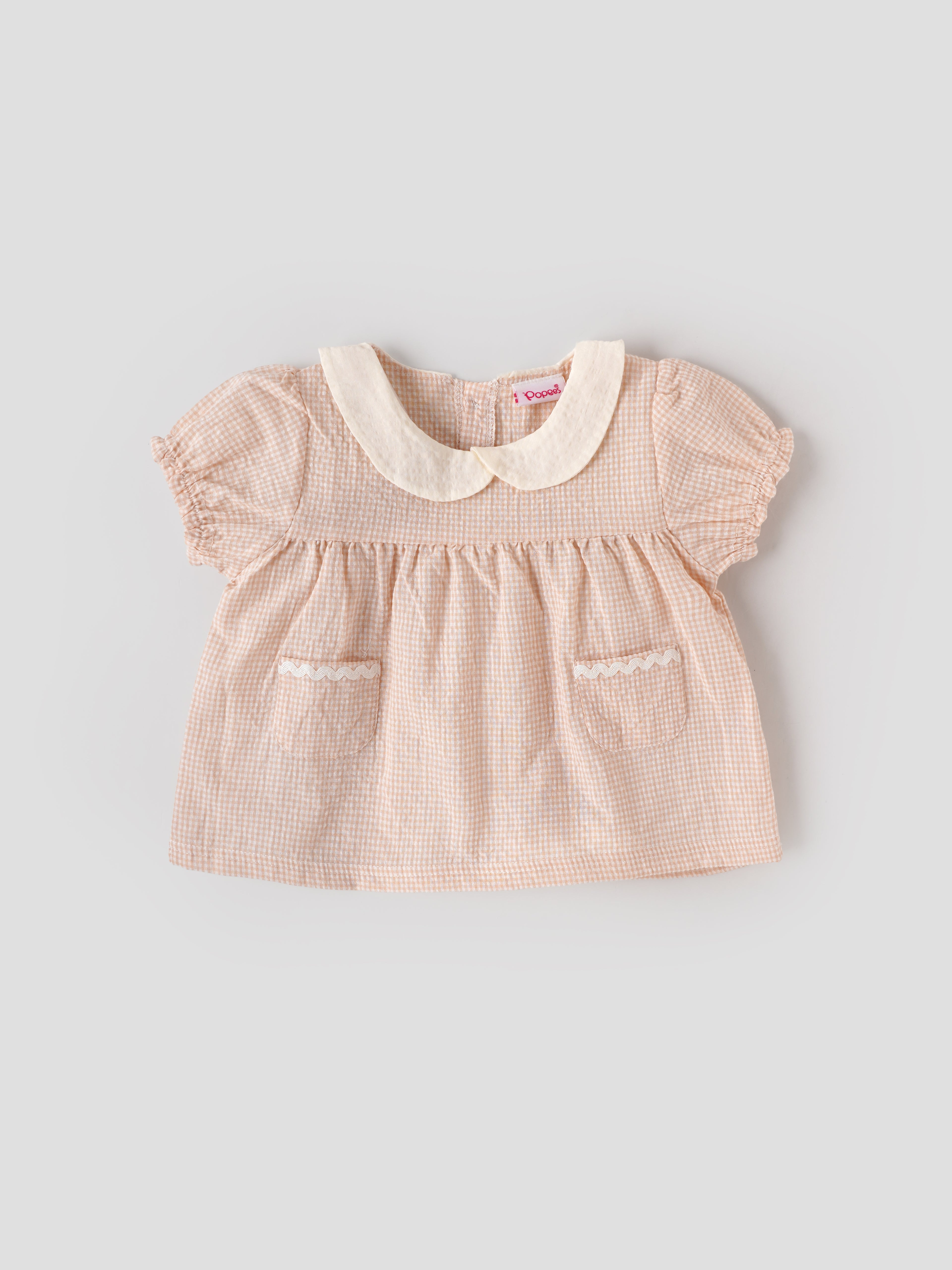 Popees Baby Girls Back Open Top & Shorts Set | Peach Check | 9 Months to 4 Years
