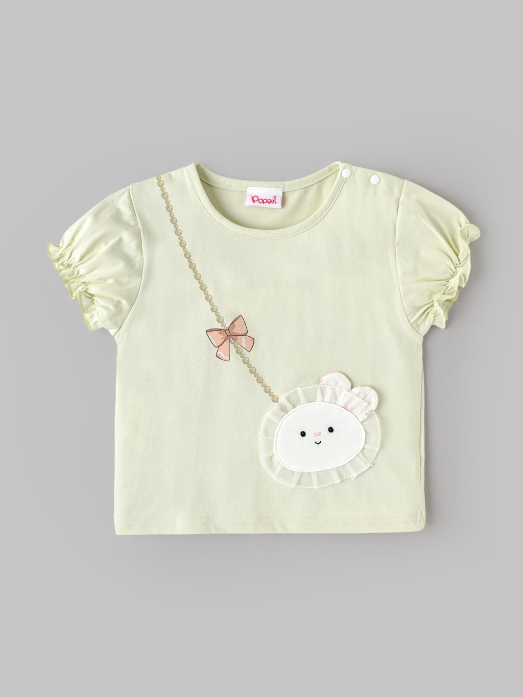 Popees Baby Girls Soft & Stylish Lion Applique Coordinated Set| Cute Puff Sleeve Top with Crossbody Lion Purse Detail & Matching Shorts | Comfortable Casual Wear Set | 9 Months–4 Years