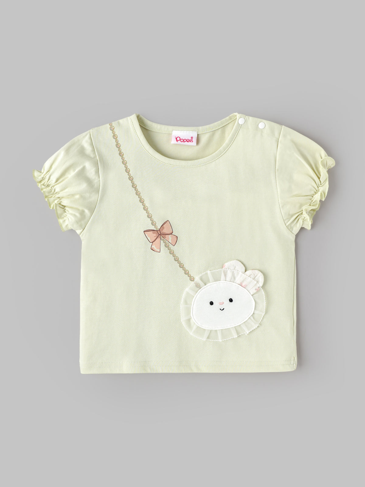 Popees Baby Girls Soft & Stylish Lion Applique Coordinated Set| Cute Puff Sleeve Top with Crossbody Lion Purse Detail & Matching Shorts | Comfortable Casual Wear Set | 9 Months–4 Years