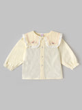Popees Baby Girls Soft & Stylish Embroidered Collar Top | Floral Embroidery Lace Detailed Full Sleeve Shirt with Front Button Closure | 9 Months– 5 Years