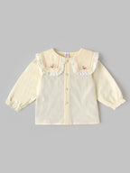 Popees Baby Girls Soft & Stylish Embroidered Collar Top | Floral Embroidery Lace Detailed Full Sleeve Shirt with Front Button Closure | 9 Months– 5 Years