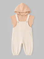 Popees Baby Boys Hooded T-Shirt & Dungaree Set | Soft & Comfortable Sleeveless Romper Set with Adjustable Straps(3–24 months)