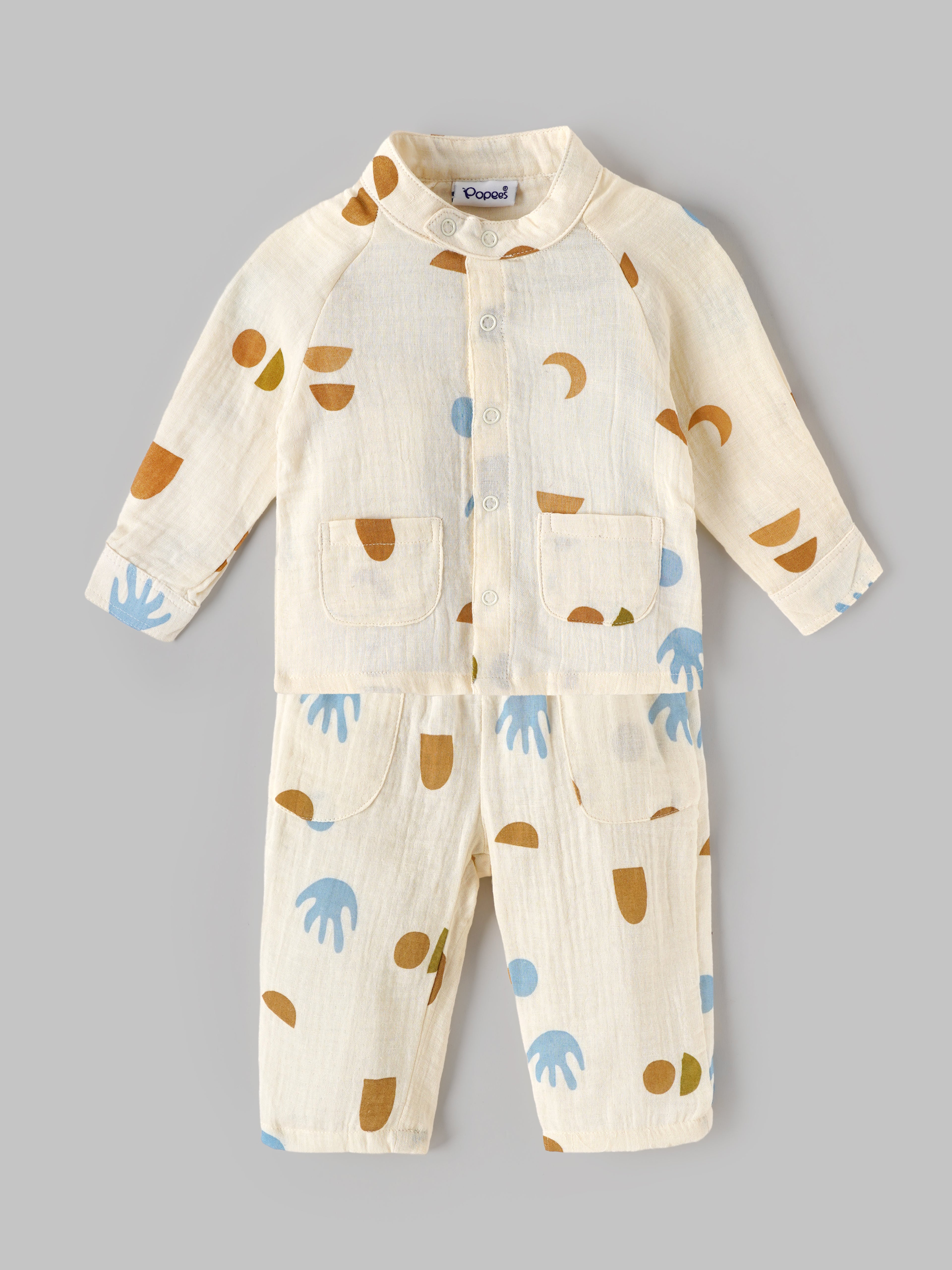 Popees Soft Cotton Printed  Co-Ord Set for Boys | Full Sleeve Shirt & Pants 3-24 Months