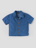 Popees Baby Boys Stylish Denim-Style Half Sleeve Shirt | Soft & Comfortable Collared Shirt with Front Pocket & Wooden Buttons | Casual Everyday Wear|3-36 Months