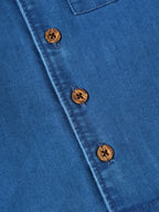 Popees Baby Boys Stylish Denim-Style Half Sleeve Shirt | Soft & Comfortable Collared Shirt with Front Pocket & Wooden Buttons | Casual Everyday Wear|3-36 Months