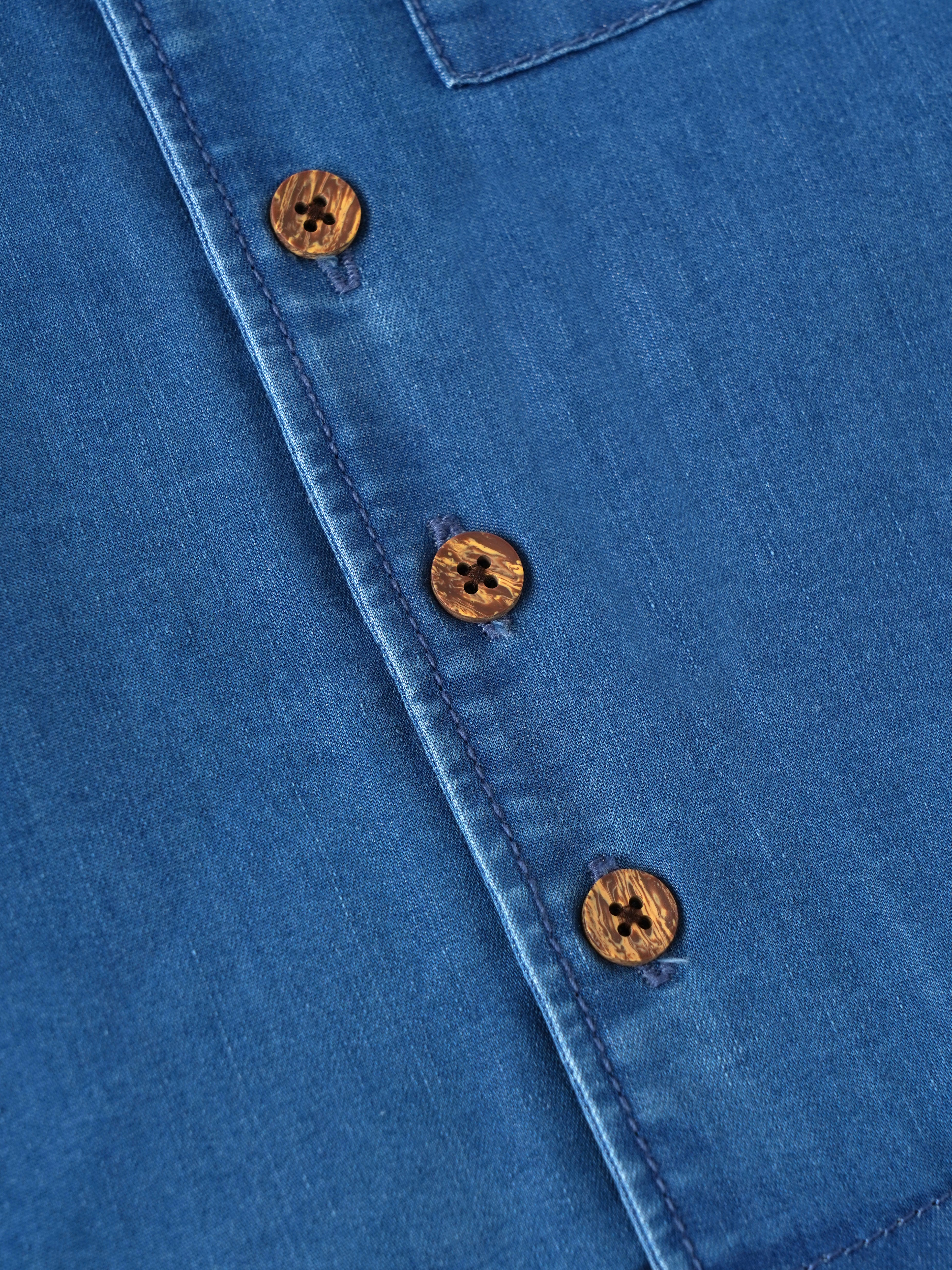 Popees Baby Boys Stylish Denim-Style Half Sleeve Shirt | Soft & Comfortable Collared Shirt with Front Pocket & Wooden Buttons | Casual Everyday Wear|3-36 Months