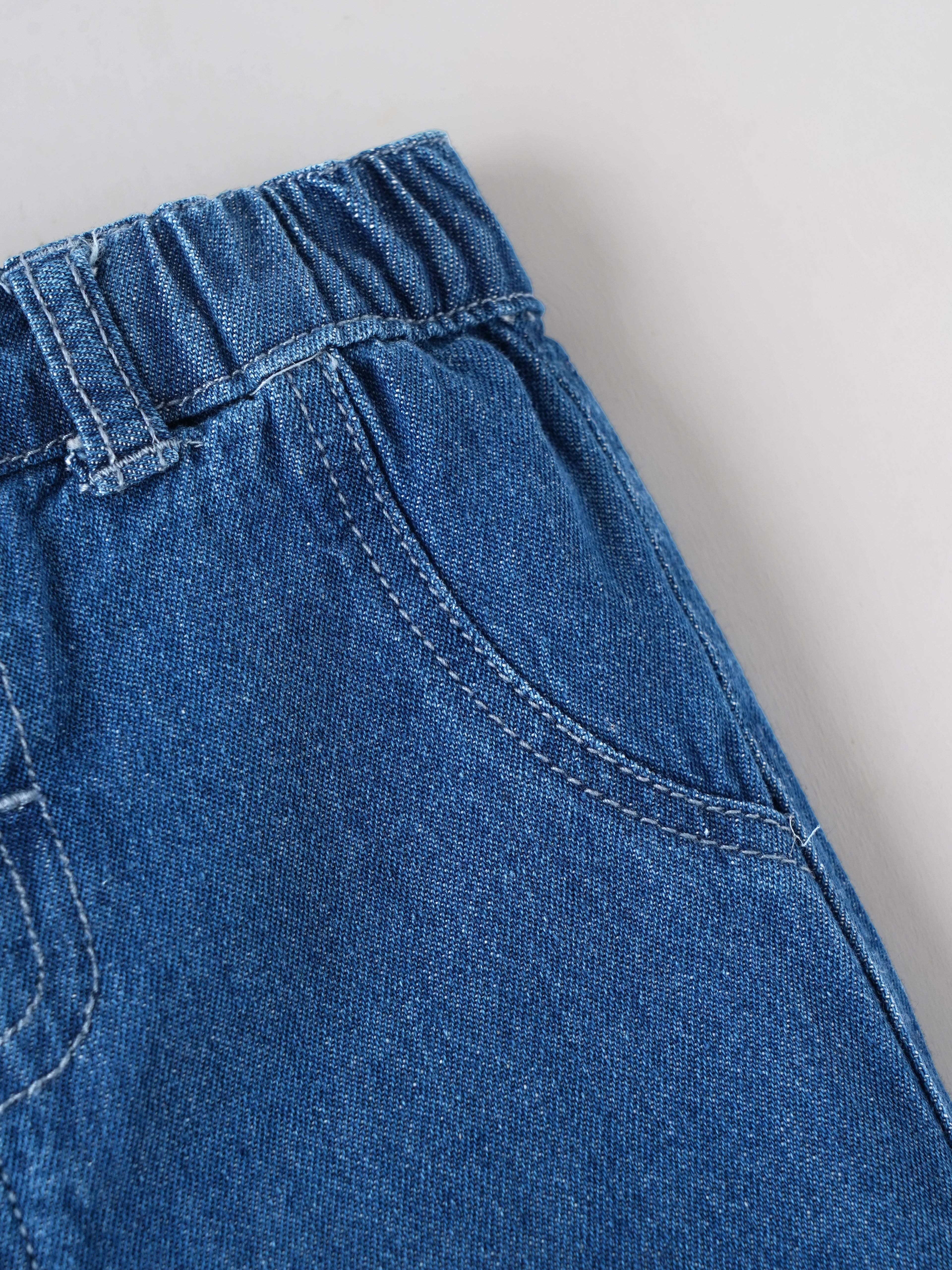 Popees Baby Boys Stylish Denim Shorts with Elasticated Waist | Comfortable Casual Shorts with Front Pockets | Blue(3-24 Months)