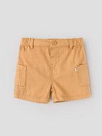 Popees Baby Boys Cotton Casual Shorts | Solid Beige Shorts with Elasticated Waist & Side Pockets | 3-24 Months