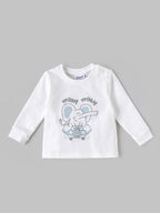 Popees Baby Boys Soft & Stylish Full Sleeve T-Shirt and Shorts Set | Cute Elephant Printed Comfortable Co-Ord Set | White |3 - 36 Months