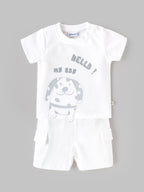 Popees Baby Boys Stylish T-Shirt & Cargo Shorts Set | Soft Cotton Half Sleeve Printed T-Shirt with Pocket Detail Shorts | White | Casual Wear| 3-24 Months