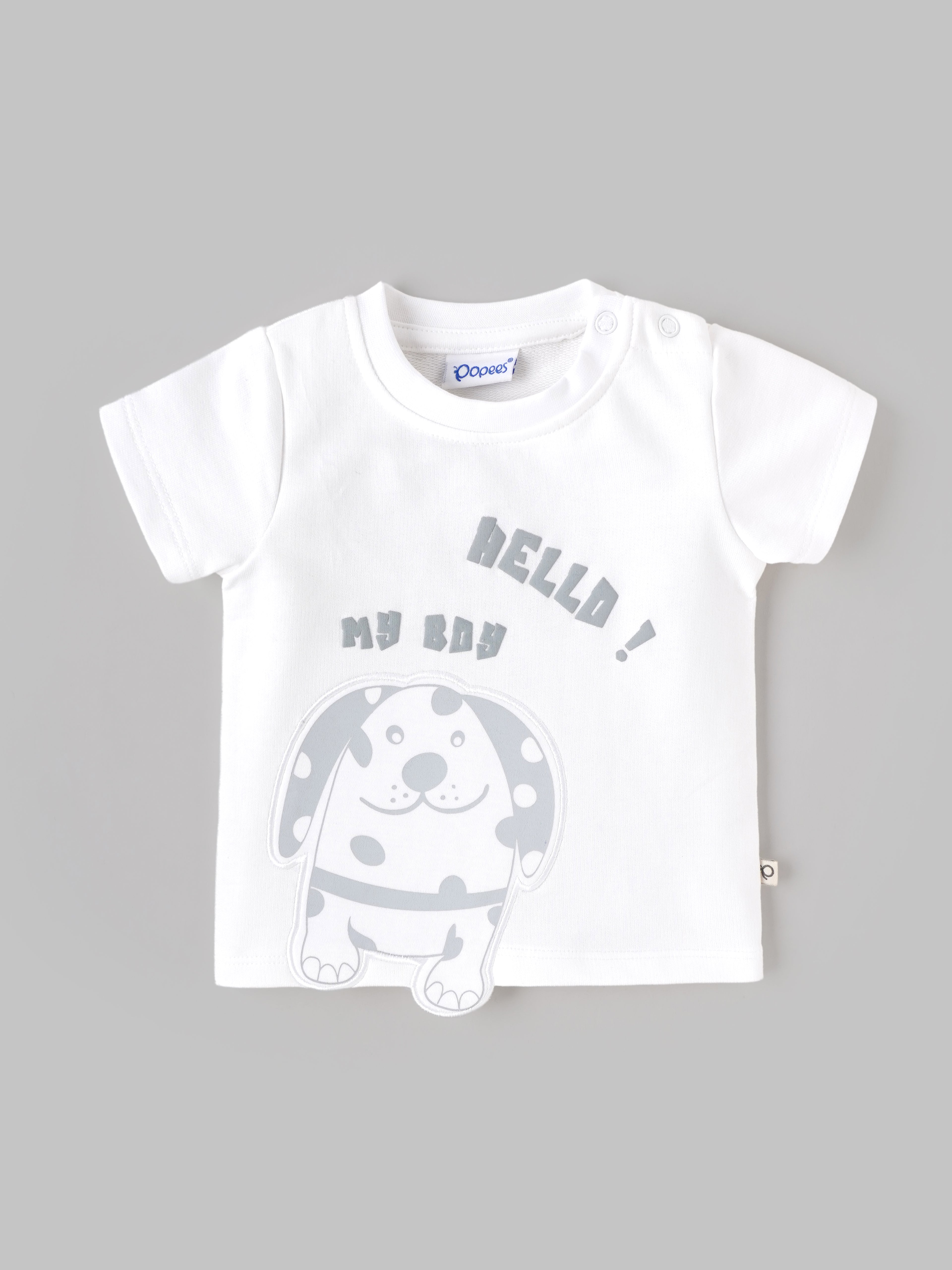 Popees Baby Boys Stylish T-Shirt & Cargo Shorts Set | Soft Cotton Half Sleeve Printed T-Shirt with Pocket Detail Shorts | White | Casual Wear| 3-24 Months
