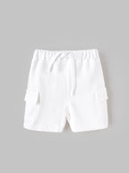 Popees Baby Boys Stylish T-Shirt & Cargo Shorts Set | Soft Cotton Half Sleeve Printed T-Shirt with Pocket Detail Shorts | White | Casual Wear| 3-24 Months