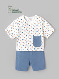 Popees Baby Organic Bamboo Cotton Printed T-Shirt & Shorts Set | Boys | White & Blue | 3–24 Months