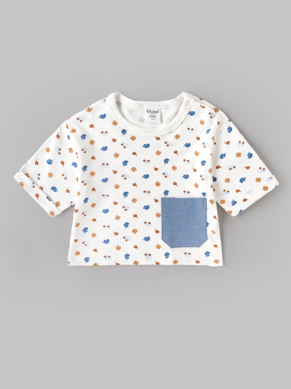 Popees Baby Organic Bamboo Cotton Printed T-Shirt & Shorts Set | Boys | White & Blue | 3–24 Months
