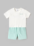 Popees Baby Boys White T-Shirt and Mint Green Shorts Set |Printed Half Sleeve |3-24 months