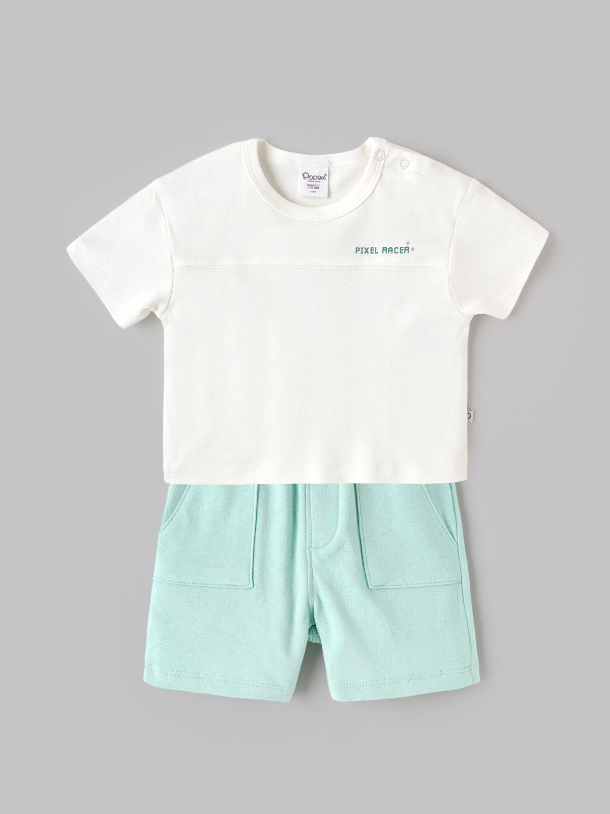 Popees Baby Boys White T-Shirt and Mint Green Shorts Set |Printed Half Sleeve |3-24 months