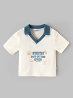 Popees Baby Boys Printed Polo Neck Half Sleeve T-Shirt | Soft Cotton Casual Tee | Cream & Blue | 3–24 Months