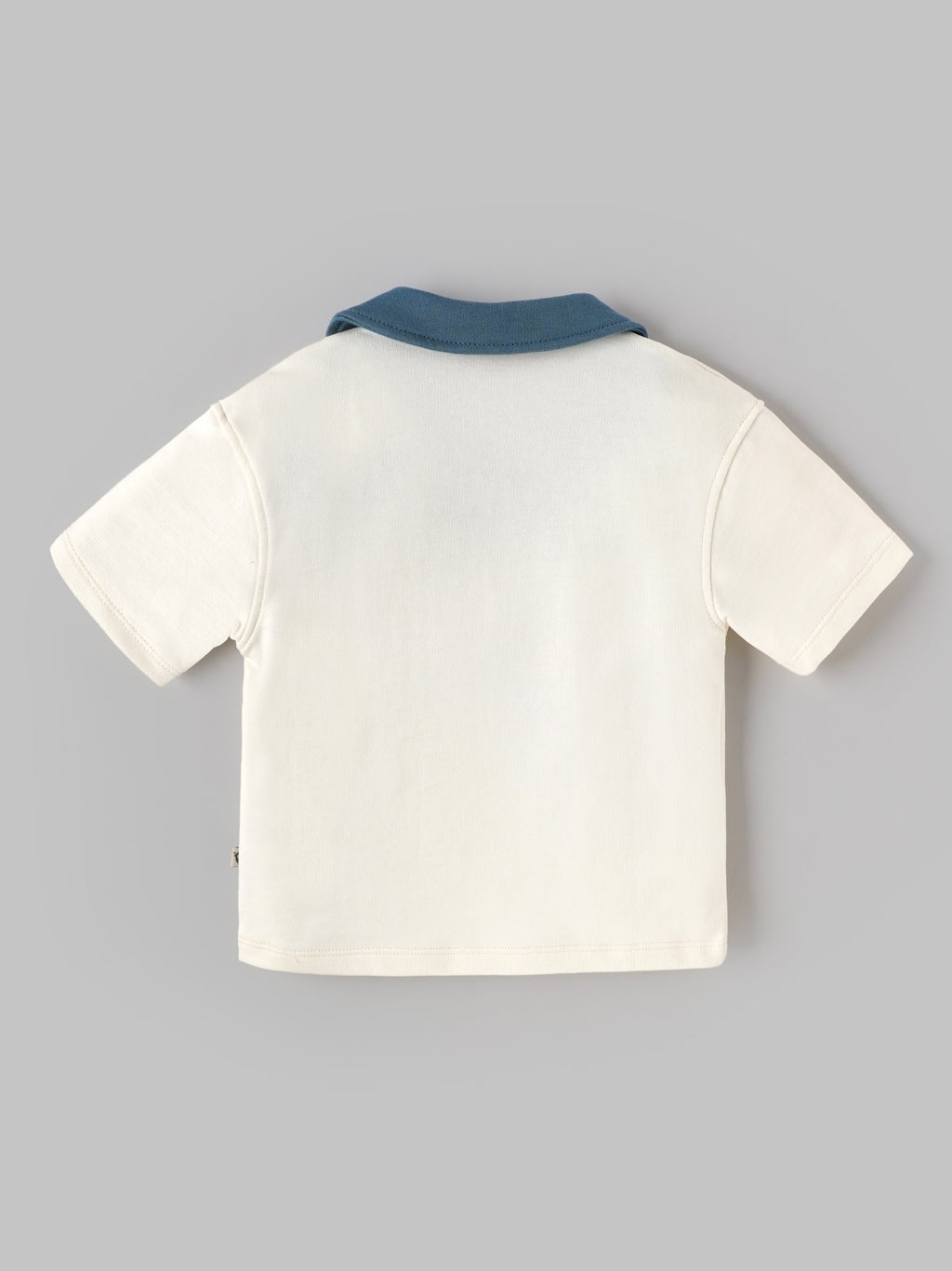 Popees Baby Boys Printed Polo Neck Half Sleeve T-Shirt | Soft Cotton Casual Tee | Cream & Blue | 3–24 Months