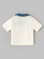Popees Baby Boys Printed Polo Neck Half Sleeve T-Shirt | Soft Cotton Casual Tee | Cream & Blue | 3–24 Months