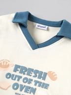 Popees Baby Boys Printed Polo Neck Half Sleeve T-Shirt | Soft Cotton Casual Tee | Cream & Blue | 3–24 Months