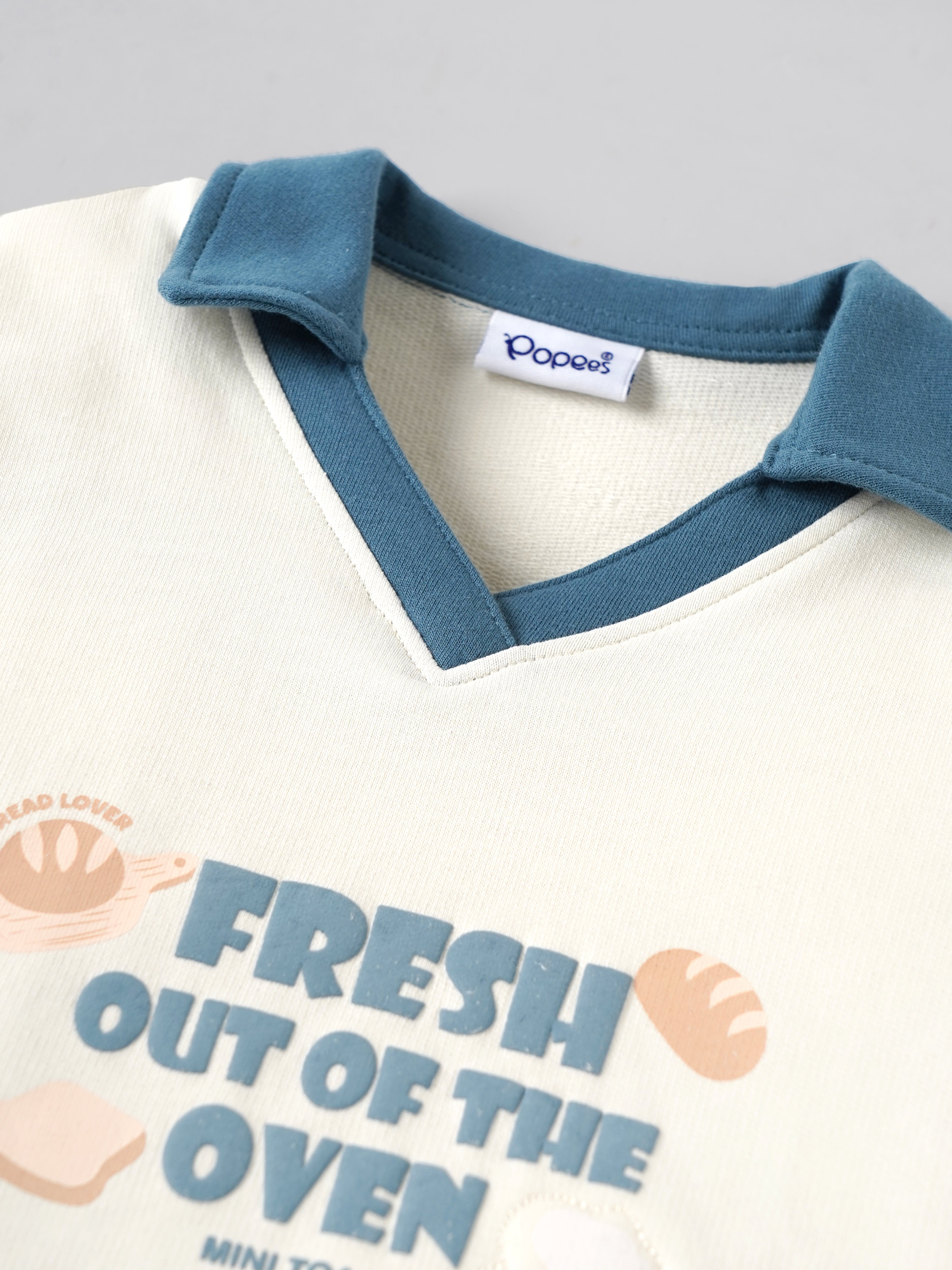 Popees Baby Boys Printed Polo Neck Half Sleeve T-Shirt | Soft Cotton Casual Tee | Cream & Blue | 3–24 Months
