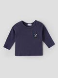 Popees Baby Boys Soft & Stylish Ribbed Full Sleeve T-Shirt | Round Neck Long Sleeve Top with Rocket Space Patch | Navy Blue | Comfortable Everyday Wear | 3-24 Months