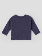 Popees Baby Boys Soft & Stylish Ribbed Full Sleeve T-Shirt | Round Neck Long Sleeve Top with Rocket Space Patch | Navy Blue | Comfortable Everyday Wear | 3-24 Months