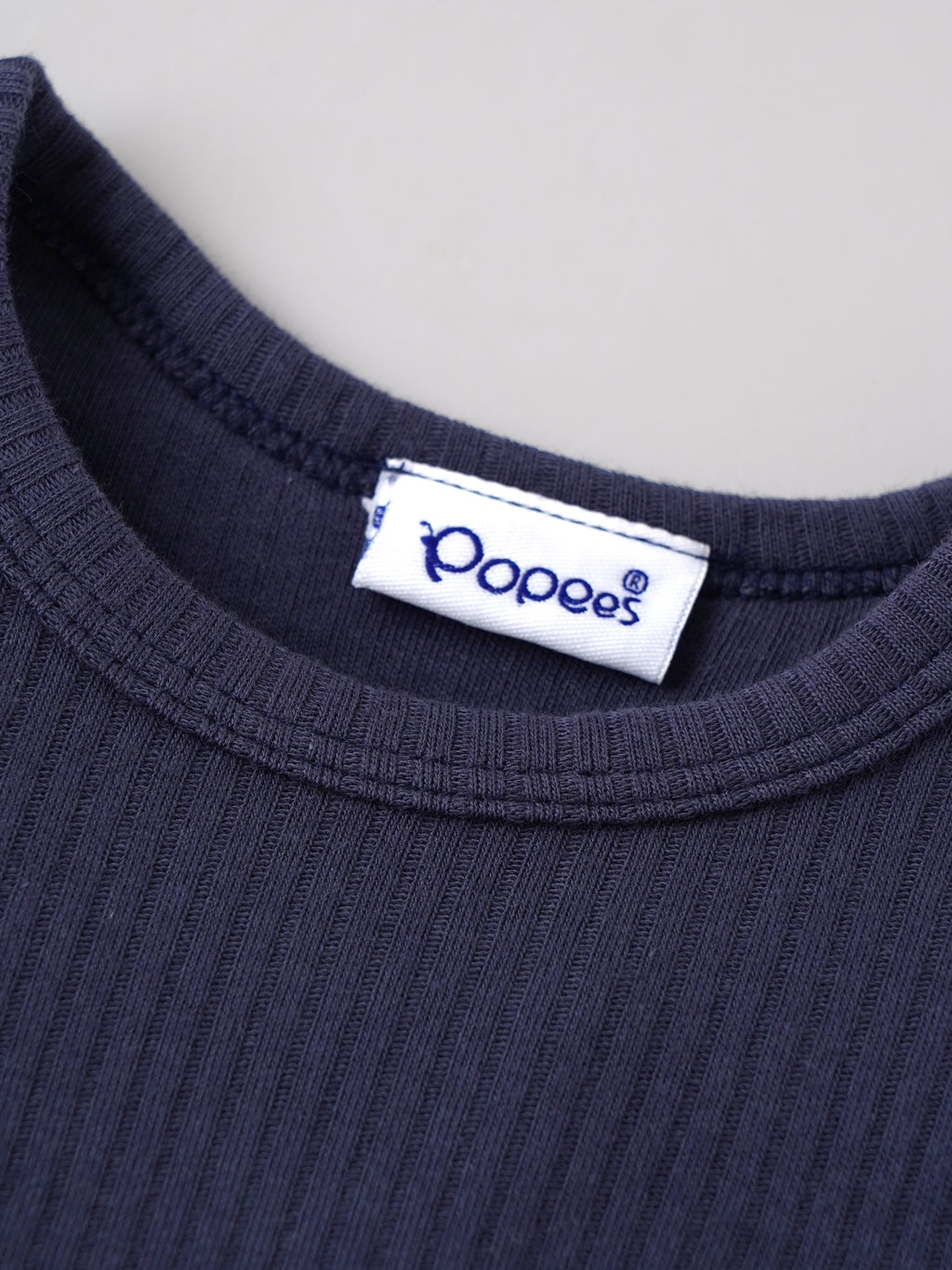 Popees Baby Boys Soft & Stylish Ribbed Full Sleeve T-Shirt | Round Neck Long Sleeve Top with Rocket Space Patch | Navy Blue | Comfortable Everyday Wear | 3-24 Months