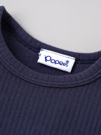 Popees Baby Boys Soft & Stylish Ribbed Full Sleeve T-Shirt | Round Neck Long Sleeve Top with Rocket Space Patch | Navy Blue | Comfortable Everyday Wear | 3-24 Months