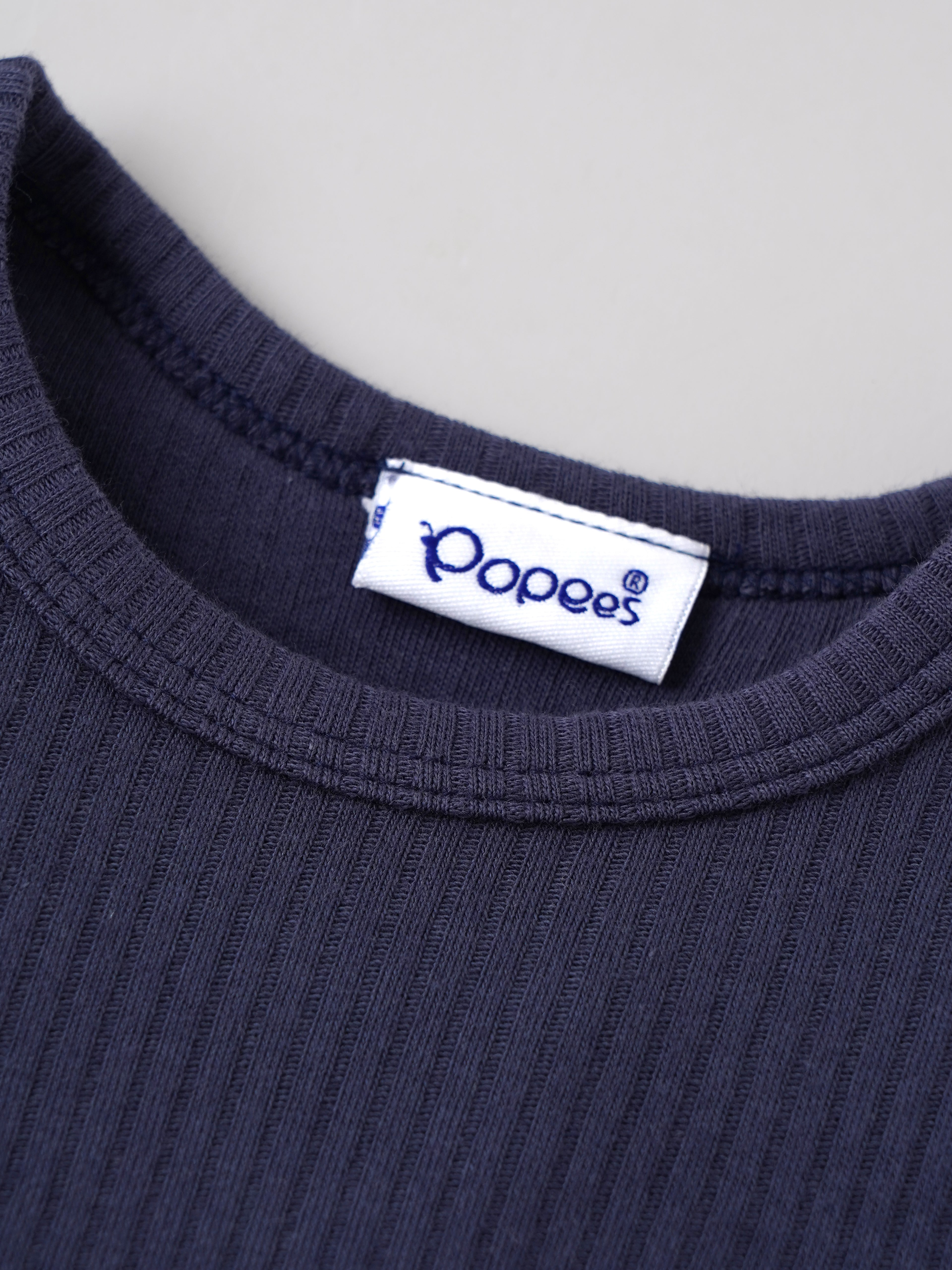 Popees Baby Boys Soft & Stylish Ribbed Full Sleeve T-Shirt | Round Neck Long Sleeve Top with Rocket Space Patch | Navy Blue | Comfortable Everyday Wear | 3-24 Months