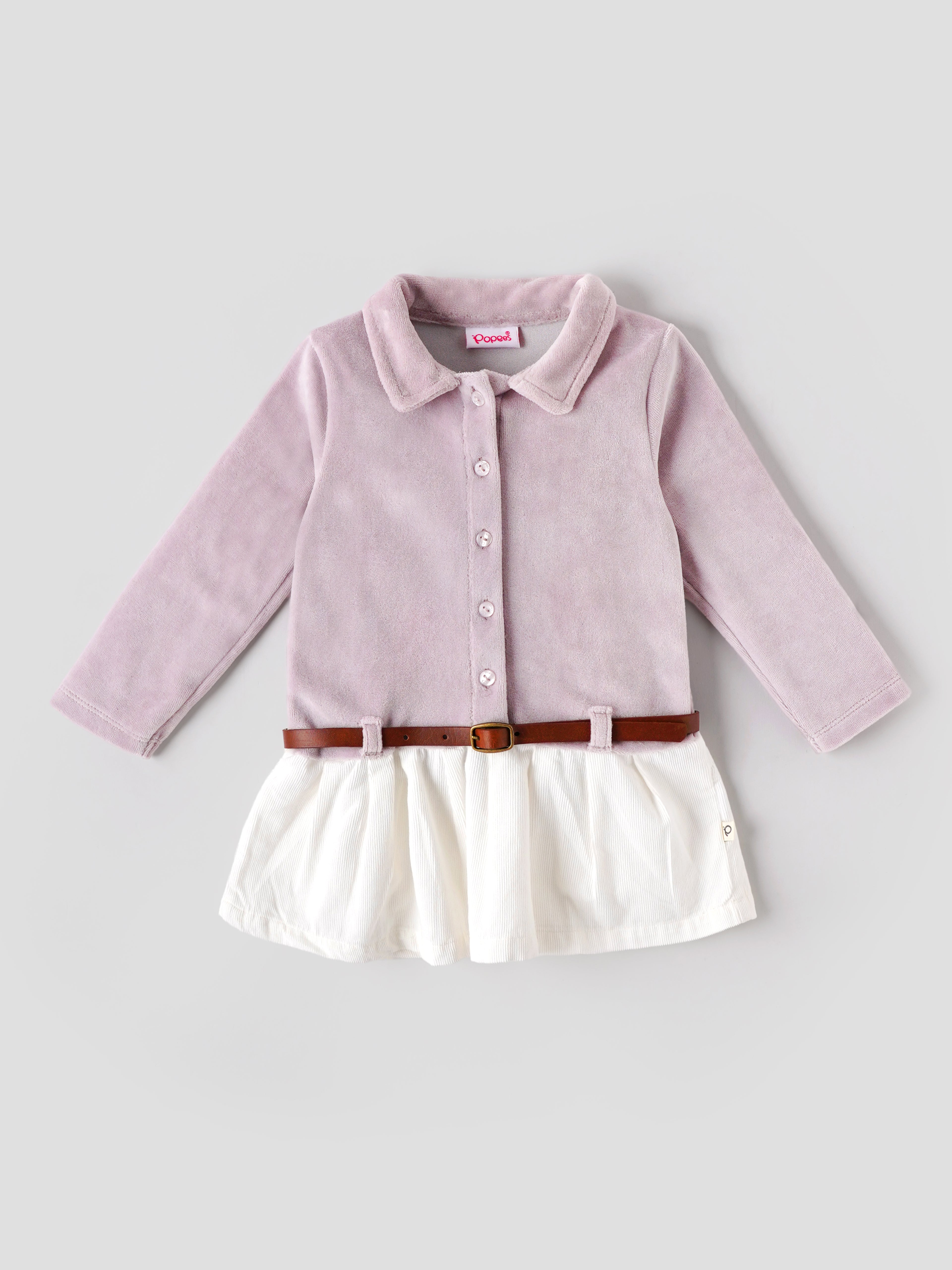 Popees Baby Girls Full Sleeve Collar Dress with Belt | 3-24 Months