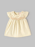 Popees Baby Girls Embroidered Collar Dress with Ruffle Sleeve |3-24 Months