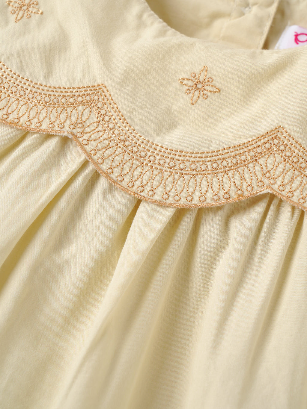 Popees Baby Girls Embroidered Collar Dress with Ruffle Sleeve |3-24 Months