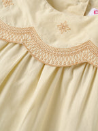 Popees Baby Girls Embroidered Collar Dress with Ruffle Sleeve |3-24 Months