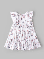 Popees Girls Floral Printed Sleeveless Frock with Ruffle Details |White| 3-36 Months