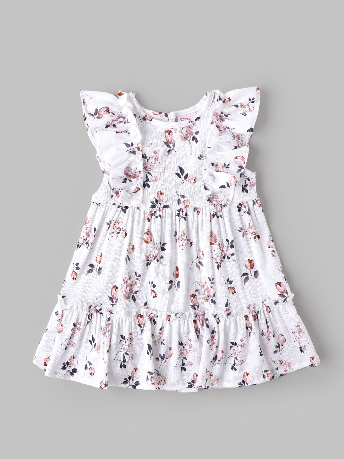 Popees Girls Floral Printed Sleeveless Frock with Ruffle Details |White| 3-36 Months
