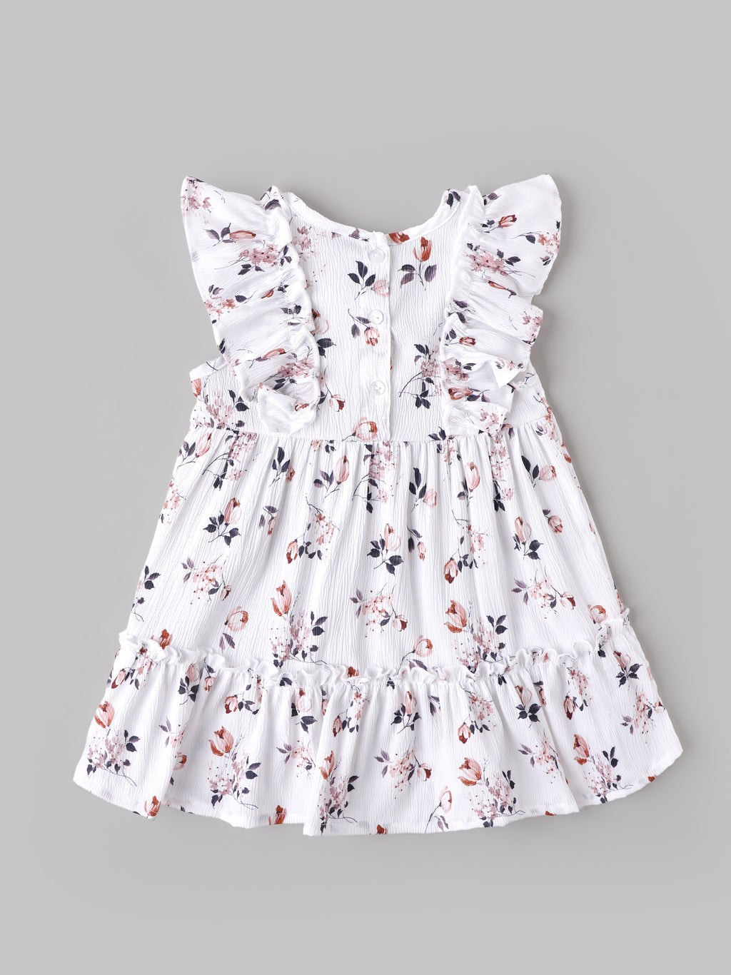 Popees Girls Floral Printed Sleeveless Frock with Ruffle Details |White| 3-36 Months
