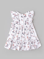 Popees Girls Floral Printed Sleeveless Frock with Ruffle Details |White| 3-36 Months