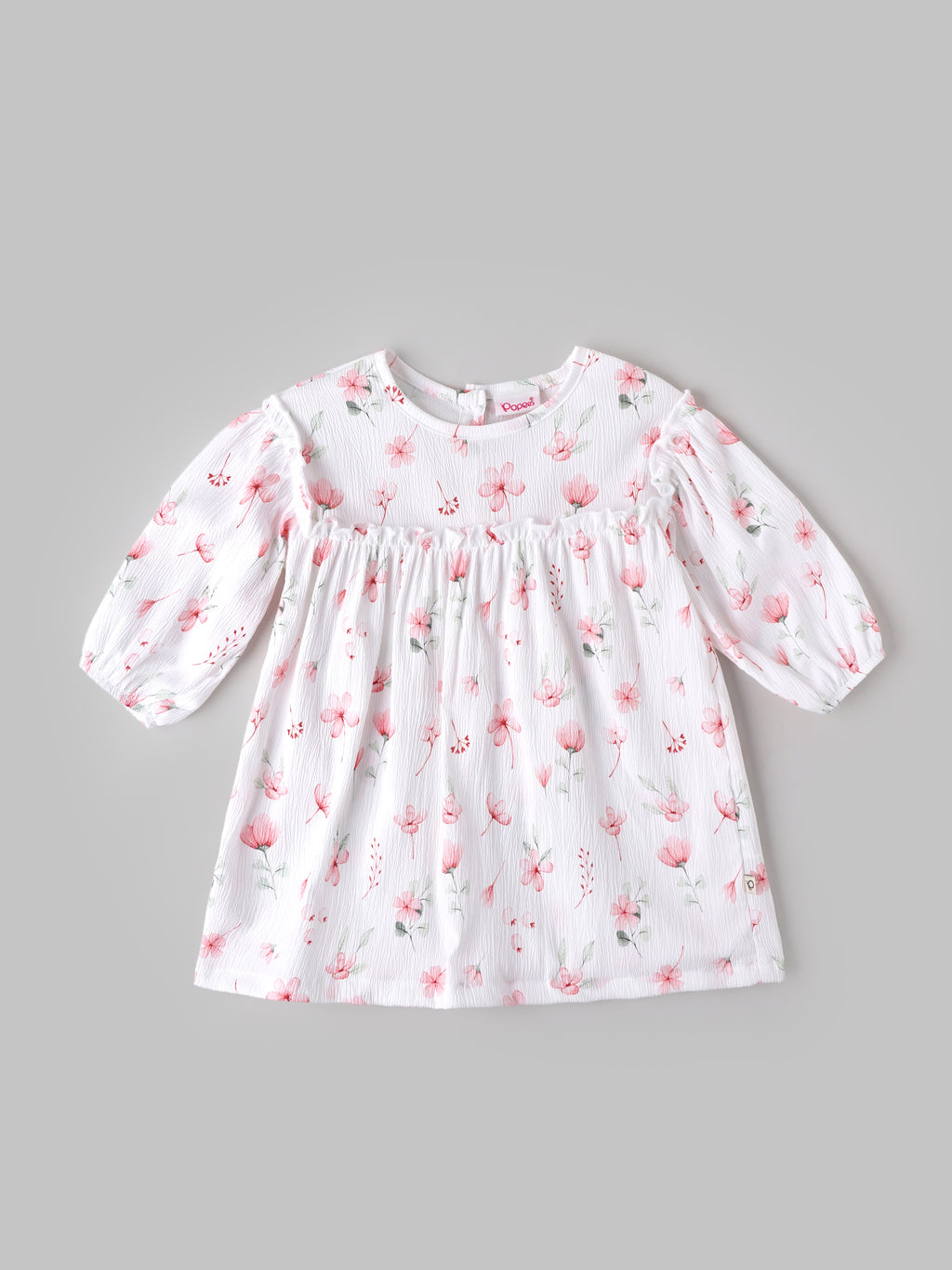 Popees Baby Girls Floral Dress | Soft Full Sleeve Printed Dress with Ruffle Detail Comfortable Casual Wear | 3-36 Months