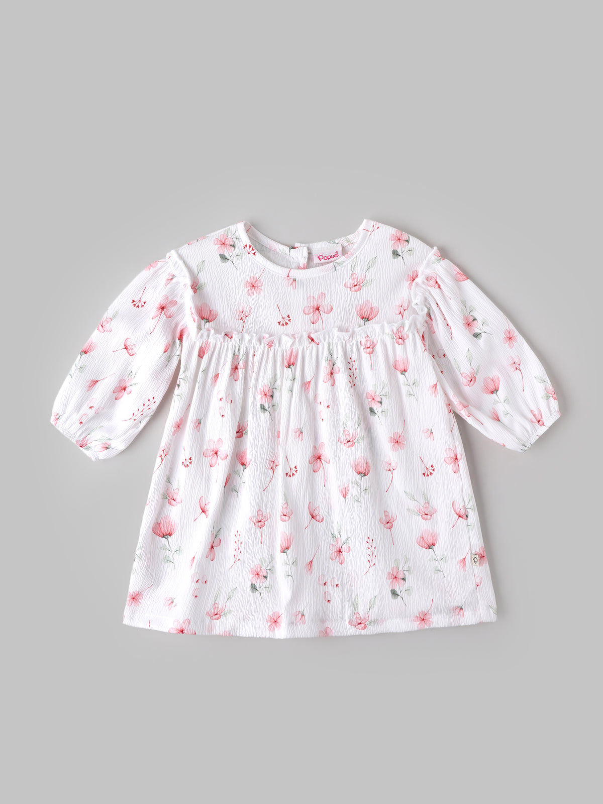 Popees Baby Girls Floral Dress | Soft Full Sleeve Printed Dress with Ruffle Detail Comfortable Casual Wear | 3-36 Months