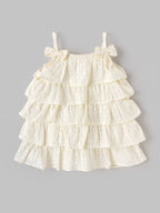 Popees Baby Girls Layered Ruffle Dress with Bow Straps – Off White|3 To 24 Months
