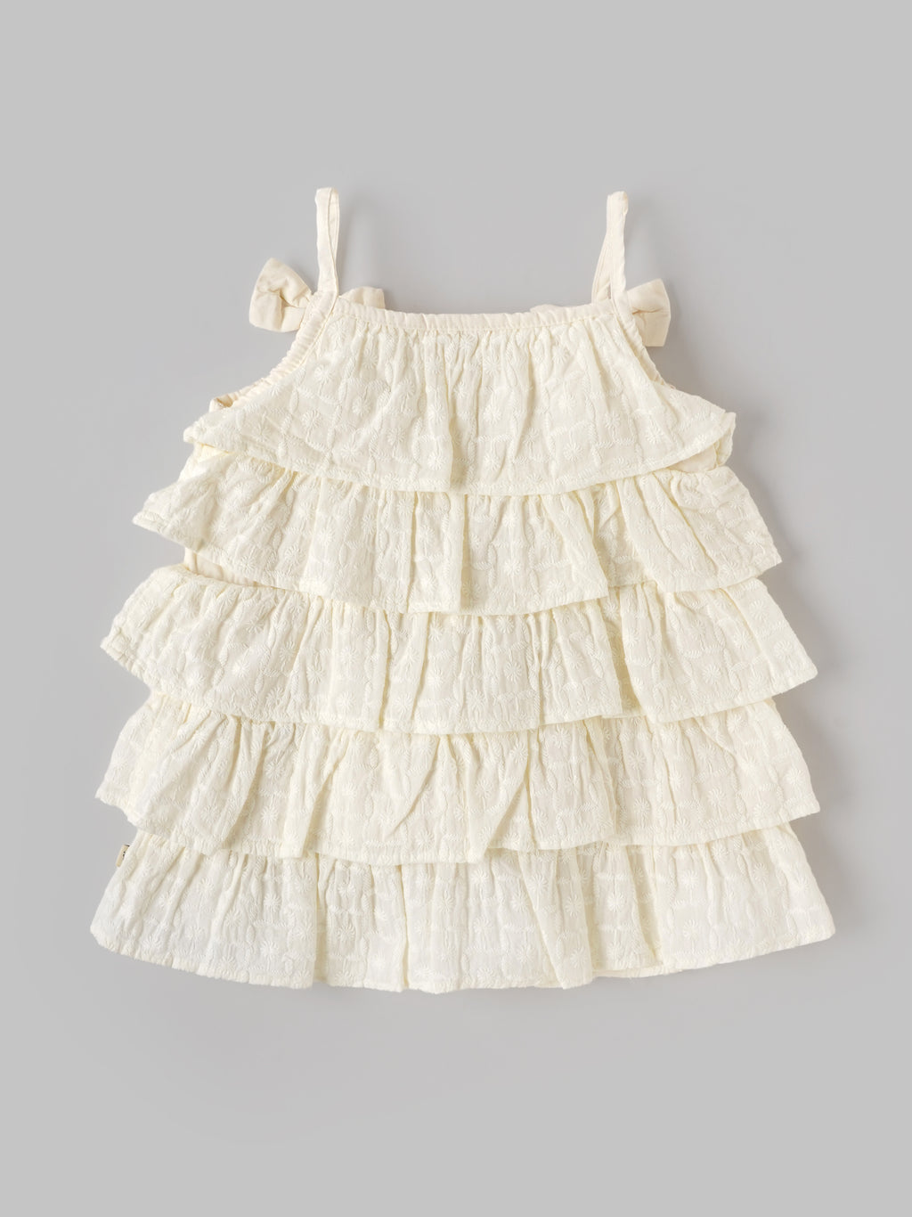 Popees Baby Girls Layered Ruffle Dress with Bow Straps – Off White|3 To 24 Months